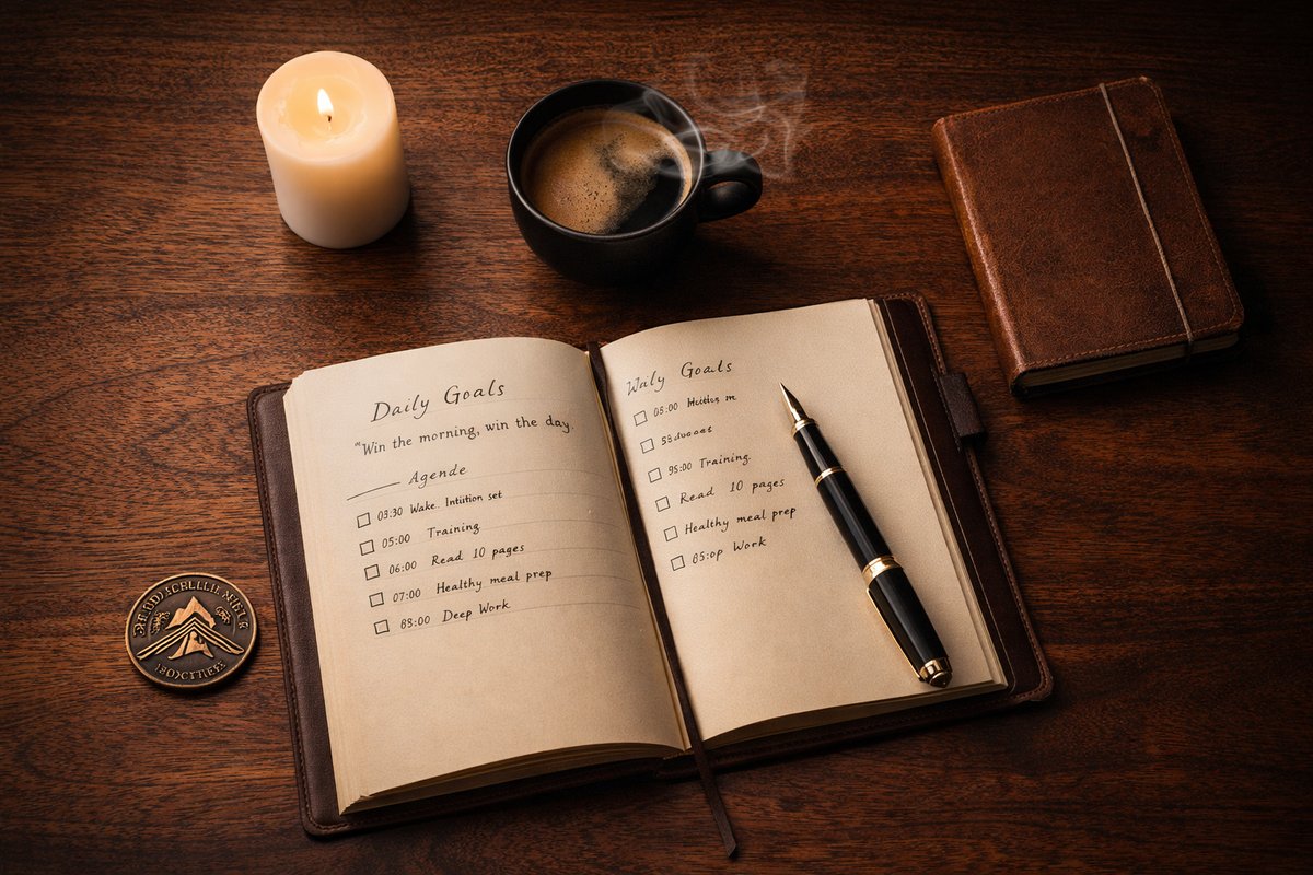 Open journal with candle and pen