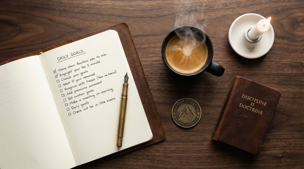 Journal with coffee overhead