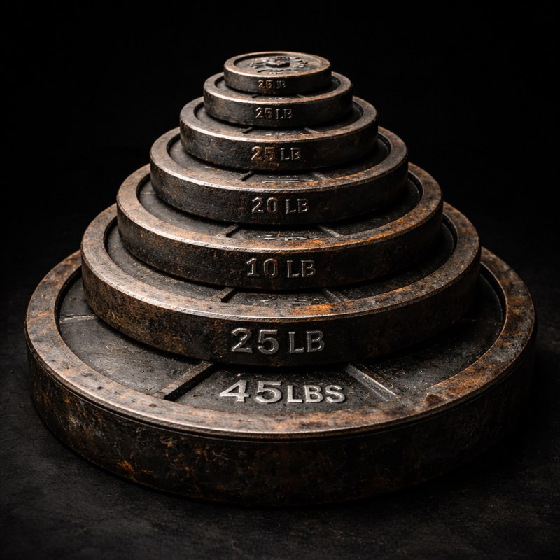 Stacked iron weight plates